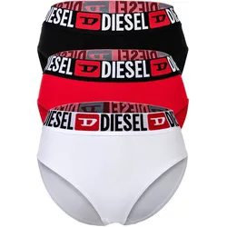 DIESEL Damen Highwaist-Slips, 3er Pack - SAM-D-CORE, Cotton Stretch, Logobund Schwarz/Rot/Weiß / L
