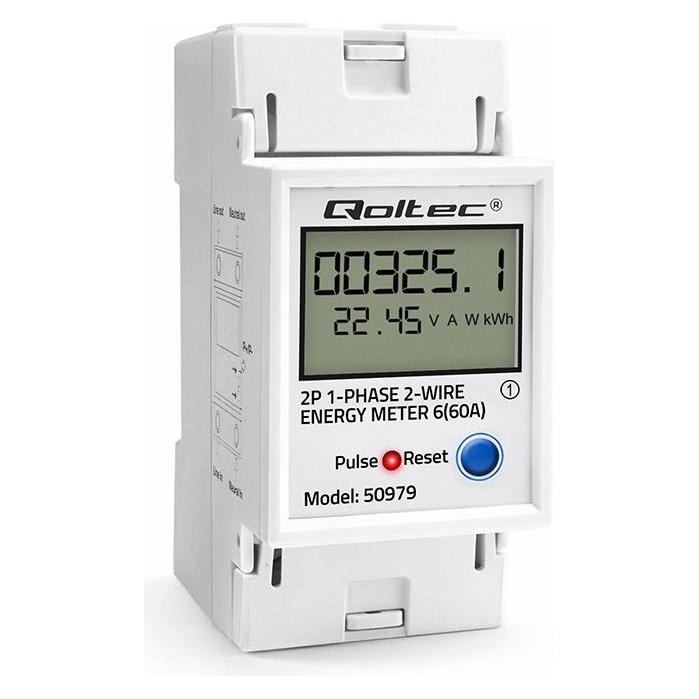 Qoltec Einphasiger elektronischer Energieverbrauchszähler für DIN-Schiene (50979)