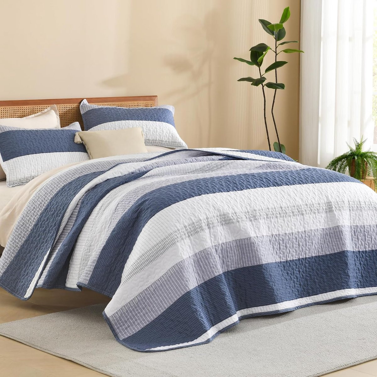 Lichtgewicht gewatteerd dekbedovertrek set in mineraalblauw, 173 x 218 cm