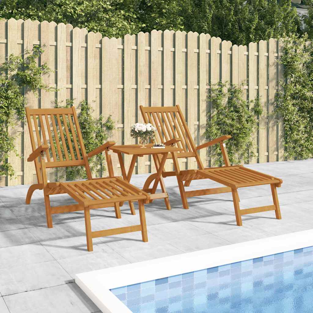 vidaXL Silla de jardín con reposapiés y mesita madera maciza de acacia Marrón