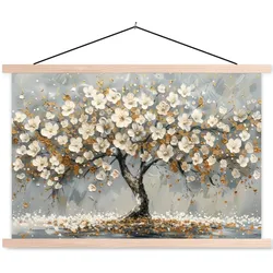 POSTER MIT MAGNETLEISTEN Baum - Blumen - Weiß - Natur - Kunst Wandbilder 60x40 cm