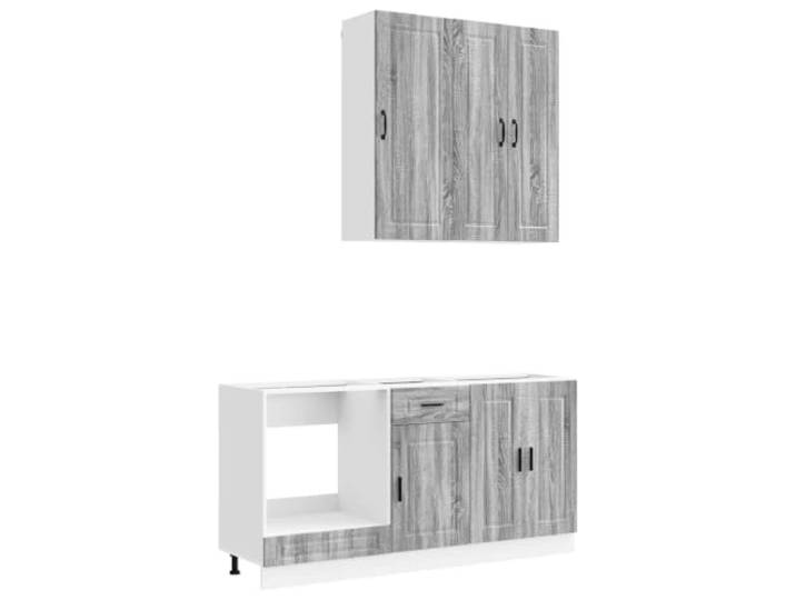 fsahslih Küchenzeile 5-Teilig Sonoma Grau Holzwerkstoff Porto Flexibles 5-teiliges Küchenschrank Set aus Holzwerkstoff für die moderne Küche mit viel Stauraum und Kippschutz.