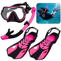 Schnorchelset, Flossen, Brille, Schnorchel, Schwarz und Rosa, S/M
