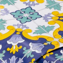 Abwaschbare Tischwäsche/Wachstuch "Zitronen & Ornamente", blau/gelb-color