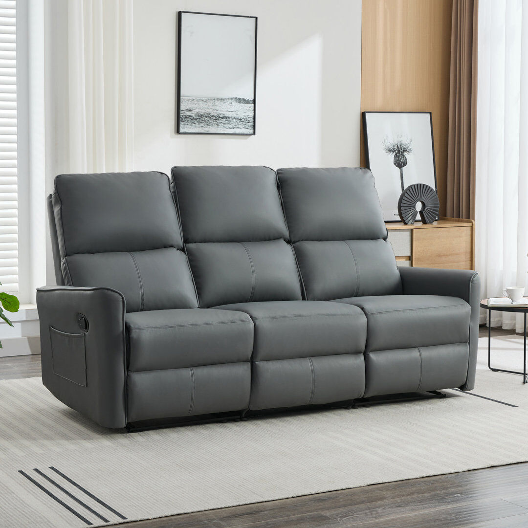 ClassicLiving Aburio 3 Seater Faux Leather Reclining Sofa Grey 188cm W X 94.5cm D