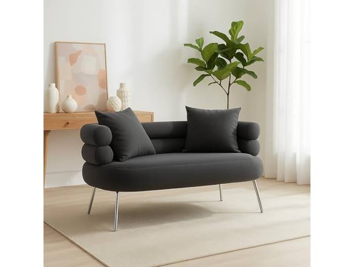 Dmora Sofa 2-Sitzer Roosevelt 133x68x69 cm Grau, Armlehnen