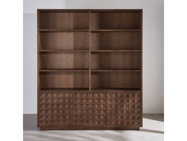 Bibliothèque en bois de pin, chêne et placage chêne, L180 cm