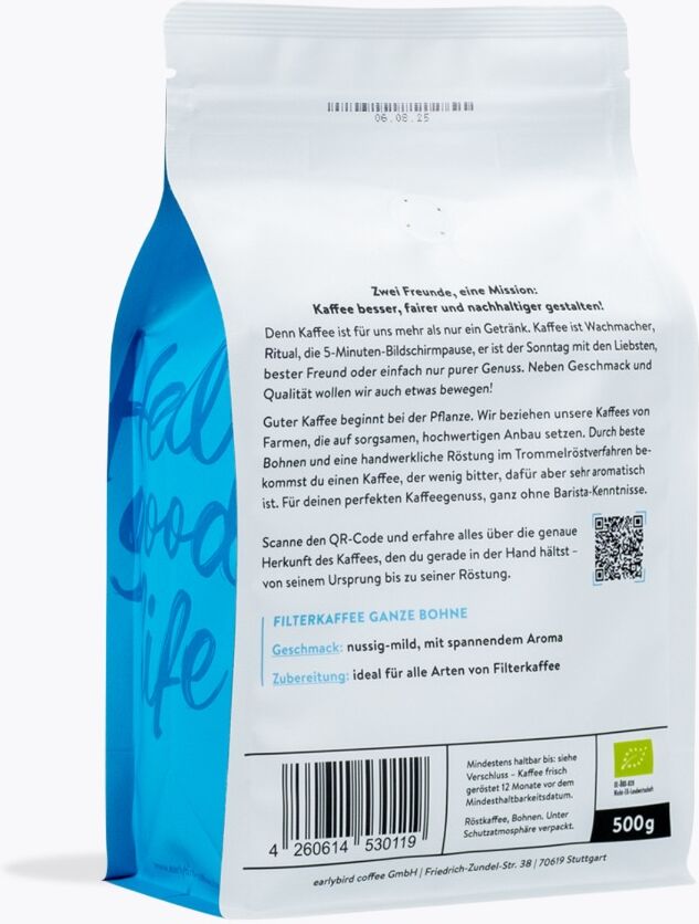 earlybird coffee earlybird Filterkoffie Bio 500 g   Peru, Honduras, Ethiopië   Medium Omniroast Arabica   Biologische Kwaliteit   Heerlijk Vol Aroma
