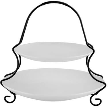 Gibson Elite Gracious Dining 2 Tiered Serving Set with Metal Rack in White