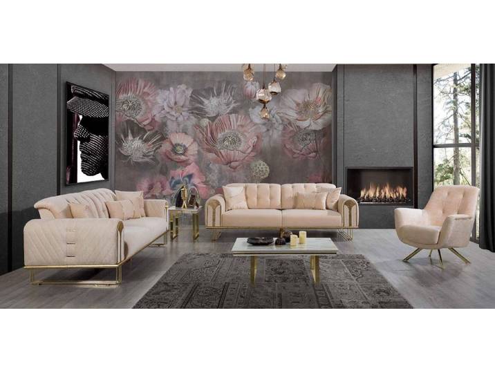 Xlmoebel Polstergarnitur Beige Wohnzimmer-Sofas mit modernem Design und hohem Komfort, (Polstergarnitur, 3-tlg., 3tlg.Wohnzimmer Set (Sofagarnitur 3+3+1Sitzer), Hergestellt in Europa