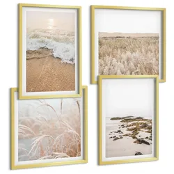 BILDER SET 4er Set - 50x50 cm & 40x60 cm Goldrahmen - Strandwellen, Steine, Sommer