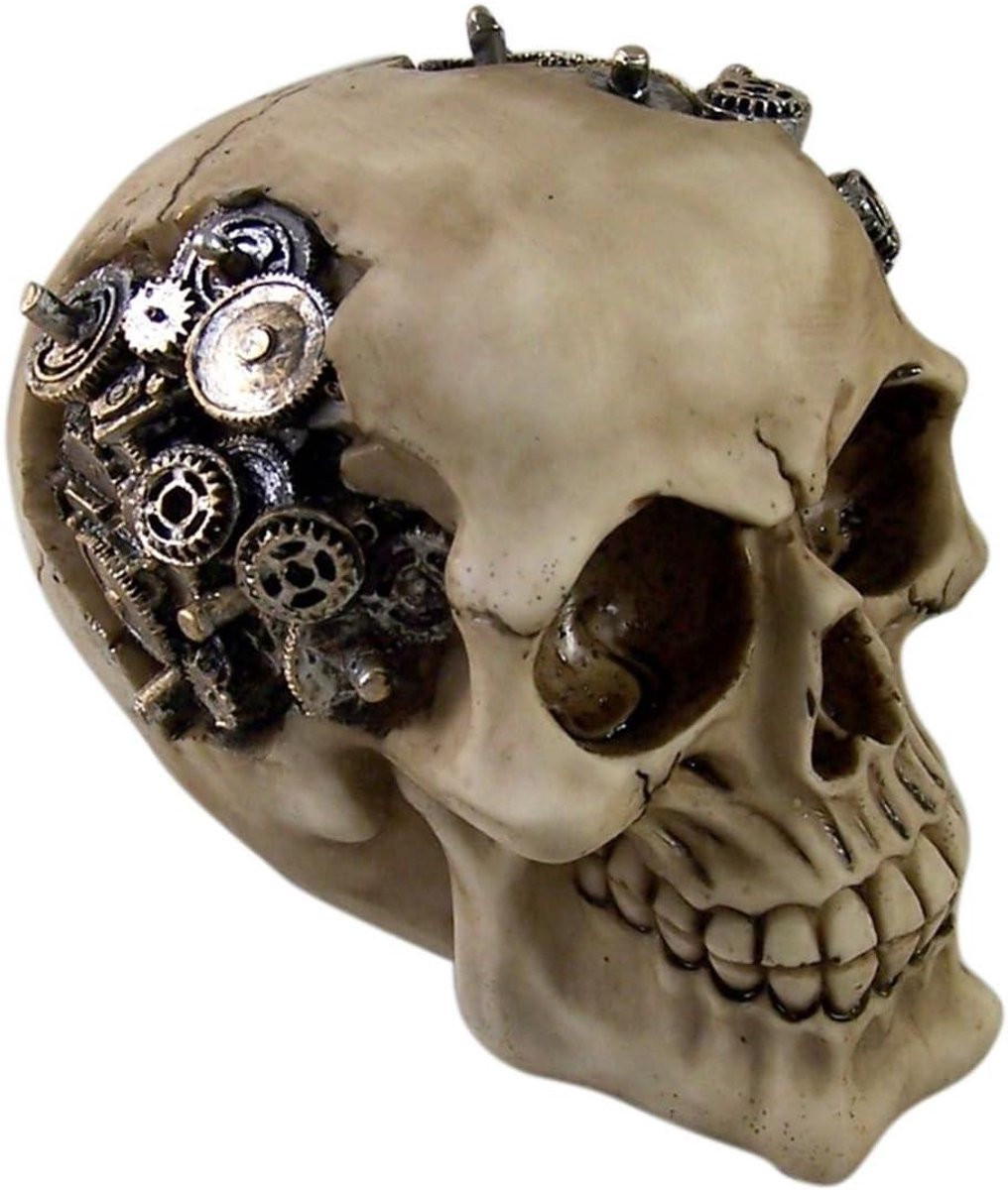 Schedel met Tandwielen Beeldje - Steampunk Decoratie - Zwart - Lengte: 10 cm