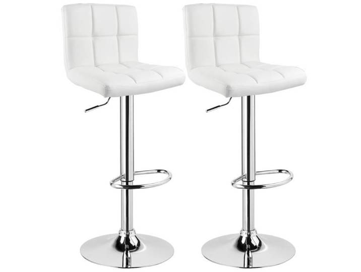 WOLTU 2 X Tabouret de bar en cuir artificiel Siège bien rembourré Tabouret ajustable en hauteur Blanc