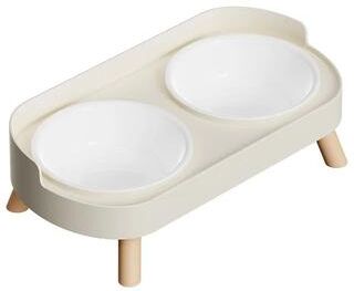 Inspired Living Elevated Stainless Steel Dual Bowl Pet Feeder white Plastic Bowl