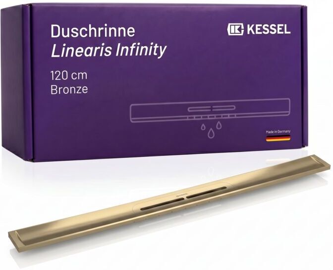 KESSEL Duschrinne Linearis Infinity aus Edelstahl V4A 45204.12 bodengleiche  Design-Duschrinne, individuell verlängerbar, 1200 mm, Bronze gebürstet