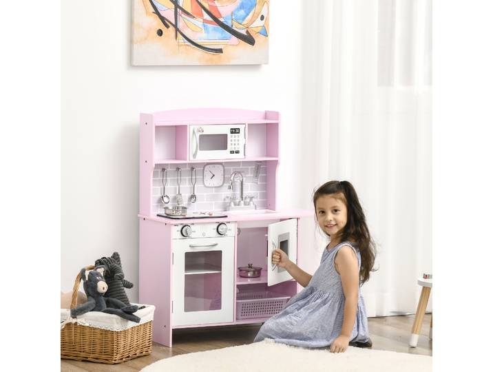 HOMCOM Cuisine Jouet Enfant Rose avec Lumières Sons 3-6 Ans