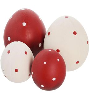Frank-Flechtwaren Osterdeko Pünktchen, rot / weiß, Ostereier aus Keramik, 7 & 10 cm hoch, 4 Stück