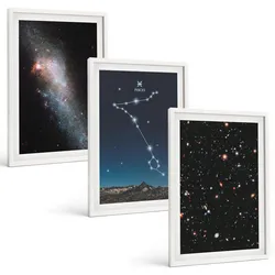 BILDER SET 3er Set - 40x60 cm Weißer Rahmen - Die kosmischen Landschaften der Fische-Galaxie
