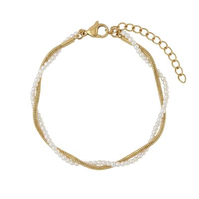 Armband AMOR, gold (gelbgoldfarben, weiß), Armbänder, Damen, 20cm, Edelstahl Perlen, Edelstahl, Perlen, Armband, mit Wachsperle