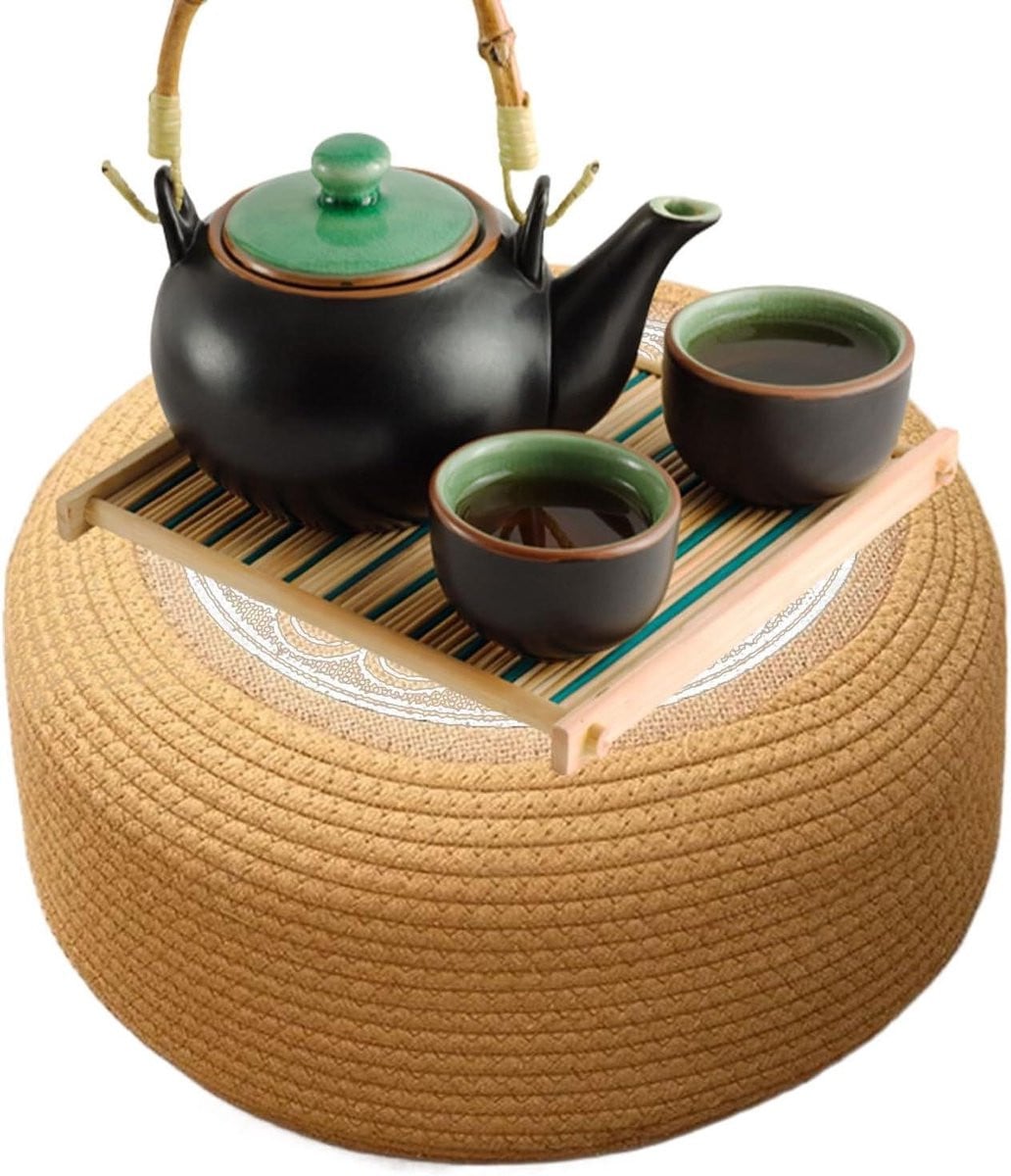 Handgeweven Rotan Outdoor Poef Ottoman Wit - Breedte: 40 cm