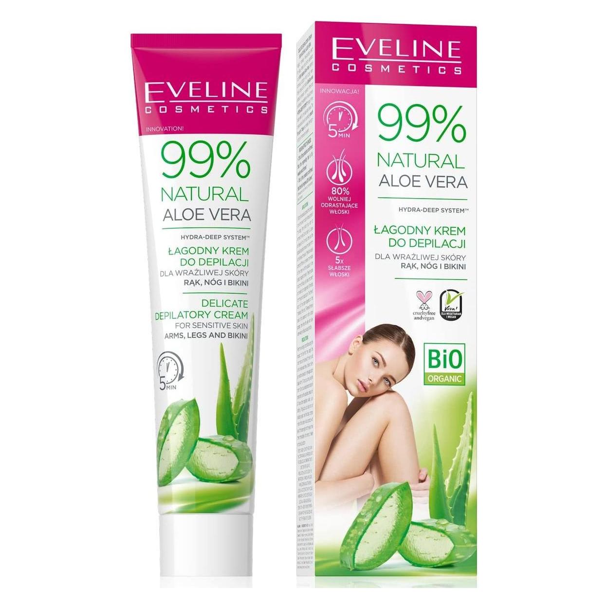 Eveline Cosmetics 99% Natural Aloe Vera Depilatory Cream For Arms, Legs And Bikini 125ml. (1x, 125 ml) (EVE000293)