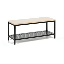 Umkleidebank mit Schuhablage aus Metall, 1000x360x439 mm, Birke