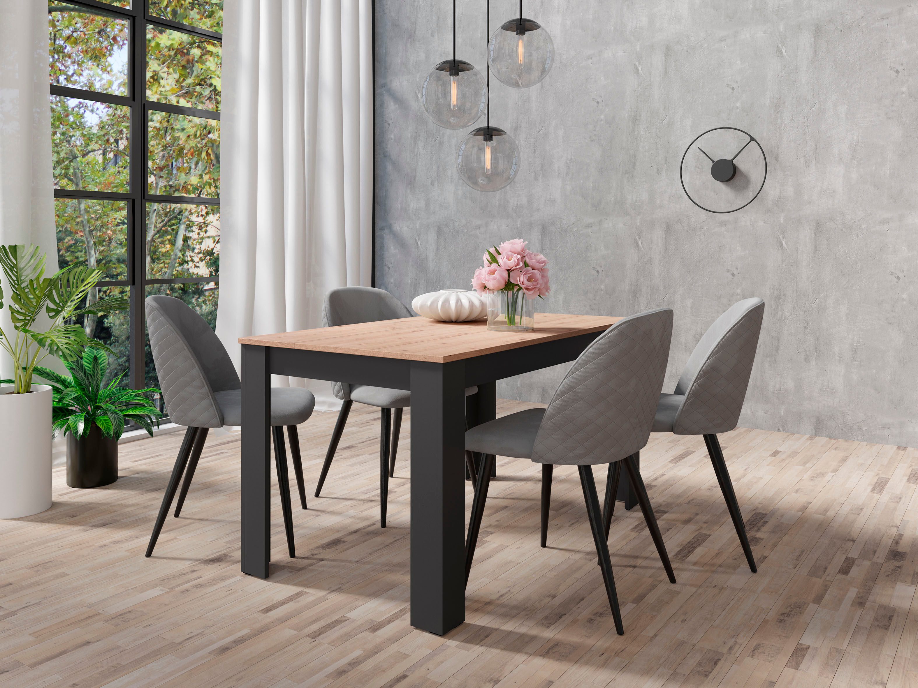Esstisch BYLIVING "Nori", schwarz (anthrazit), B:120cm, Tische, Esstisch, Küchentisch in Eicheoptik, Gestell wahlweise anthrazit oder weiss anthrazit B/H/T: 120cm