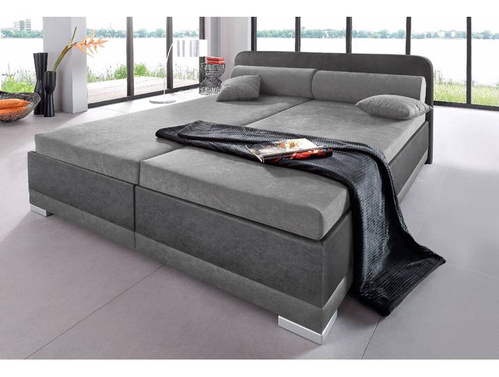 Polsterbett MAINTAL LAGO mit Matratze & Bettkasten, Bezug: Microvelours , grau (steinfarben, dunkelgrau), B:167cm H:76cm L:211cm, Bezug Bett: 100% Polyester;Bezug Matratze: 100% Polyester, Betten, Polsterbett, in verschiedenen Größen und Farben erhältlich