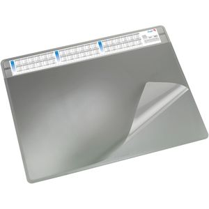 Läufer Schreibunterlage 47653 Durella Soft, grau, Kunststoff, mit Sichtplatte & Kalender, 65 x 50cm