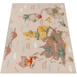 KINDERTEPPICH Waschbar, mit Dino-Motiv, Beige, 160 x 220 cm