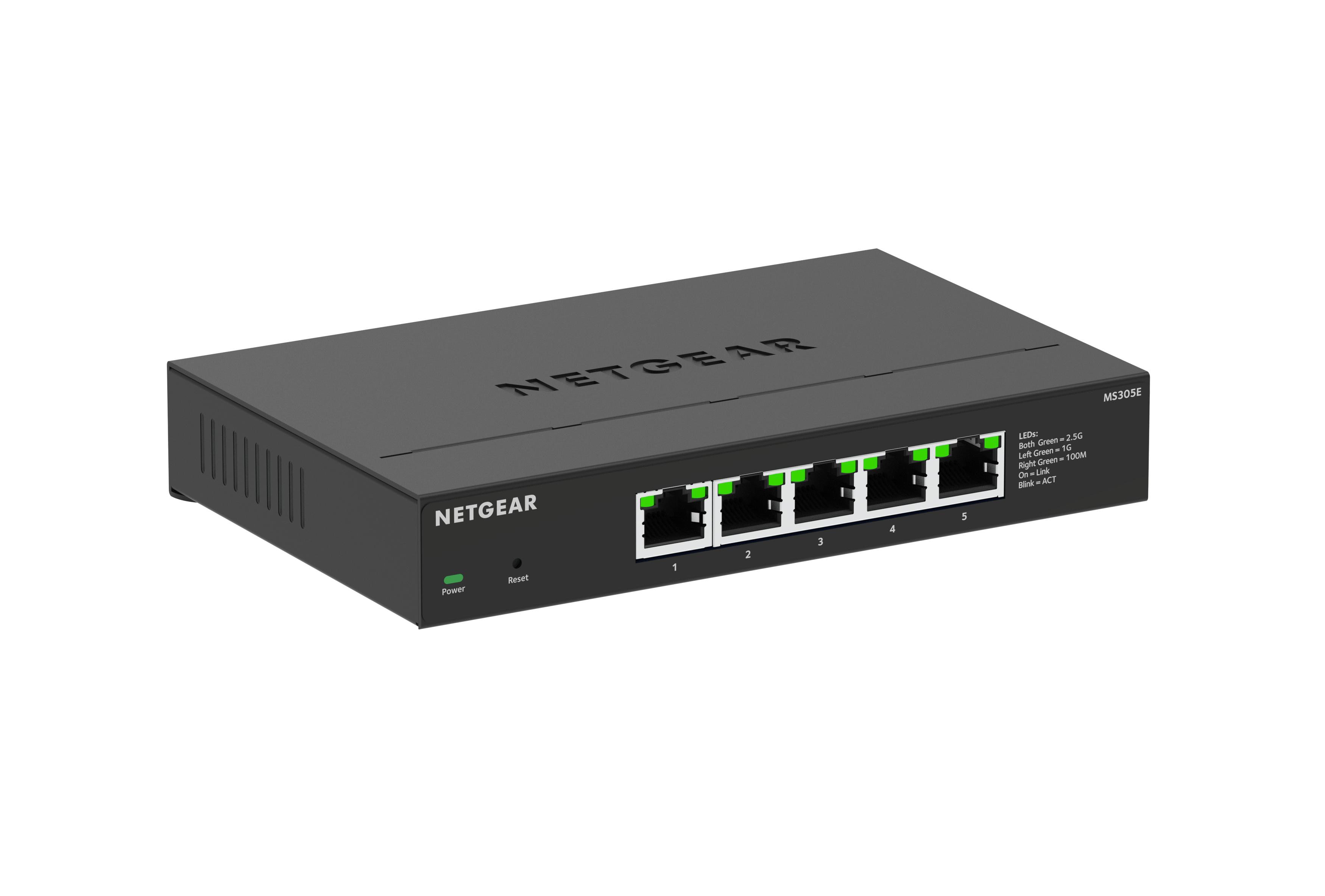 NETGEAR 5-Port Multi-Gigabit Ethernet Plus Switch (MS305E) – Managed, mit 5 x 1G/2,5G, Desktop- oder Wandbefestigung und eingeschränktem Schutz über 5 Jahre MS305E-100EUS