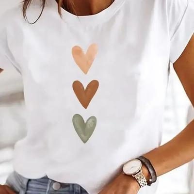 Inspired Living Retro Love Heart Y2K T Shirt Womens Casual Heart Print T Shirt Summer O Neck Graphic Tee a m(us 6)