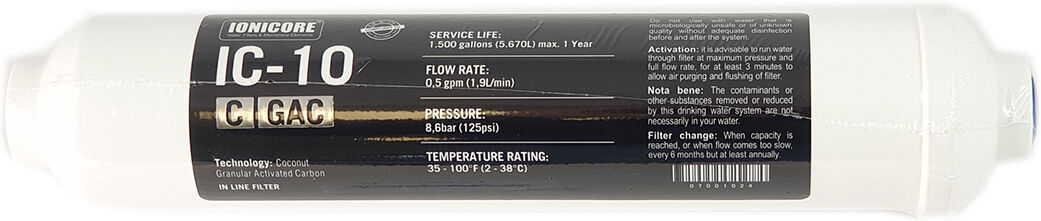 Filtro In Linea Carbone Attivo Granulare Al Cocco Ionicore Ic-10cgac - 1/4" Npt