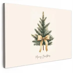 LEINWANDBILD Weihnachtsbaum - Weihnachten - Frohe Weihnachten - Beige Wanddeko 90x60 cm
