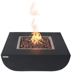 ELEMENTI MODENO Gas Feuertisch Aurora Feuerstelle aus Beton - für Garten, Balkon and Terrasse, wetterbeständig, Schwarz 87x87x36cm