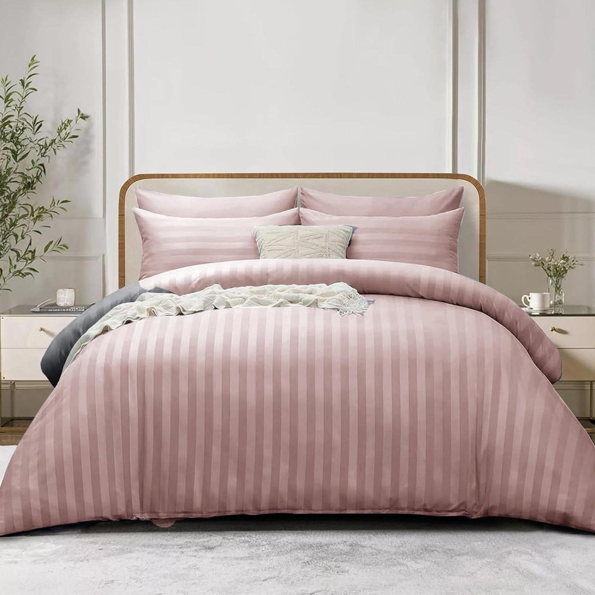 Dekbedovertrekset met strepen in Blush, zacht satijn, 220 x 260 cm