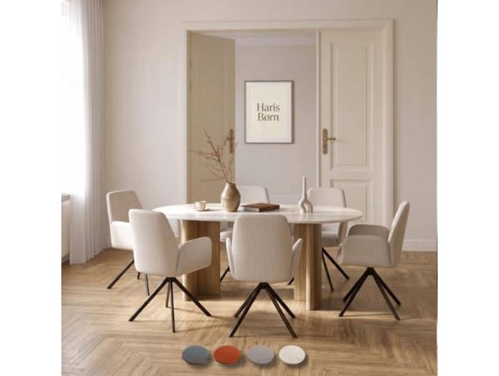 Haris Børn® Esszimmerstühle drehbar mit Armlehne (6er Set) Beige, Gestell schwarz - Esszimmerstuhl & Drehstuhl Esszimmer - Esstisch Stühle, Küchenstühle - 30 Tage risikofrei testen
