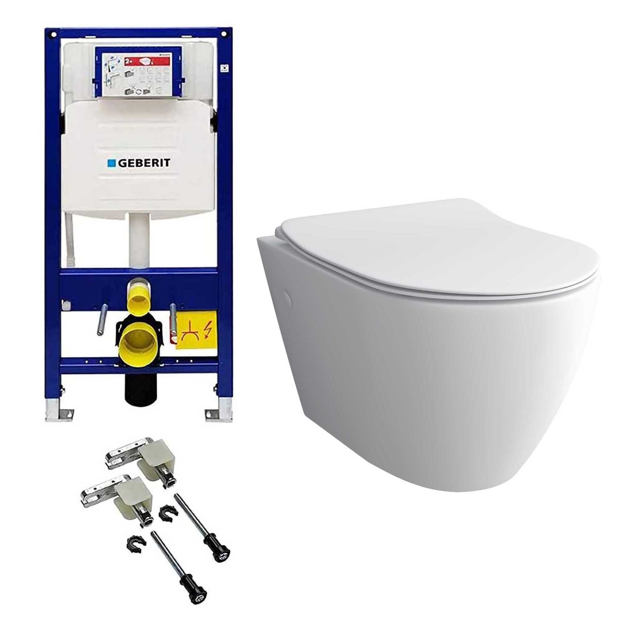 Alpenberger Wand WC Spülrandlos mit WC Sitz mit Absenkautomatik | Badezimmer Set Kloschüssel mit WC Spülkasten und Bausatz | Vorwandelement WC Komplett Set | Passend Geberit
