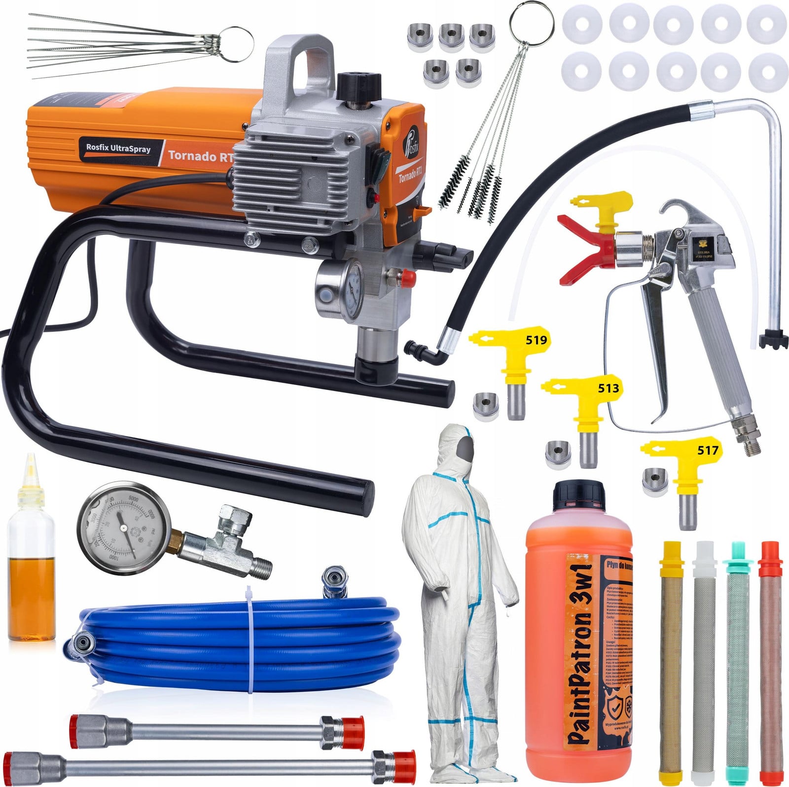 Rosfix Tornado RT1 UltraSpray Mega Set spuitapparaat met accessoires, 1800W, 22MPA, 2,2 liter/minuut