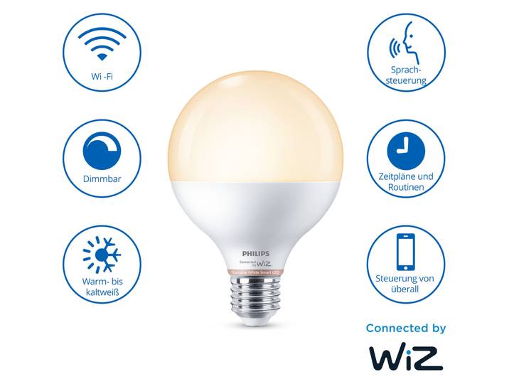 Leuchtmittel WiZ Kunststoff E27 T 9.5 cm 4.7 W - Farbe: weiss - LED - Lichtfarbe: Extra warmweiss - Helles Neutralweiss - LED Leuchtmittel