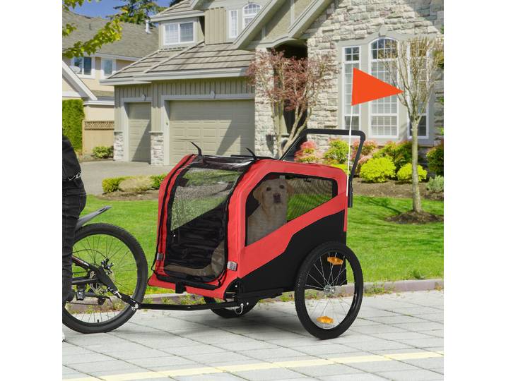PawHut Remorque pour Enfants Remorque à Vélo, avec Réflecteurs, 1 Drapeau, 170 cm x 77 cm x 90 cm, Rouge