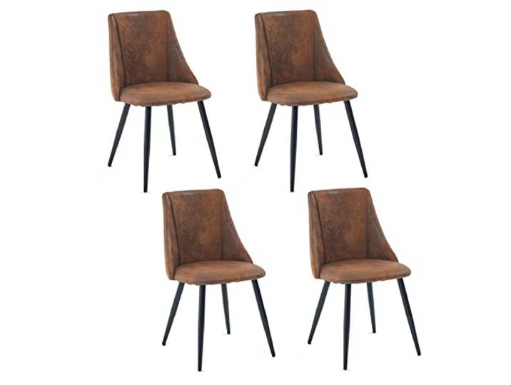 MEUBLE Cosy Esszimmerstühle 4er Set Küchenstühle Ergonomisch Wohnzimmerstuhl Retro Sessel mit Rückenlehne Sitzfläche aus Vintage Künstlich Wildleder Metallbeine Braun