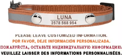 Inspire Curations SafeGlow Personalized Reflective Cat Collar c brown 7 12 Inch