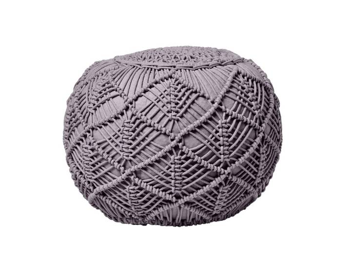 POUF grau im Makramee-Stil, 50/50/40 cm
