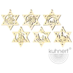 Kuhnert Baumschmuck Stern gefüllt 6er Set Birkensperrholz
