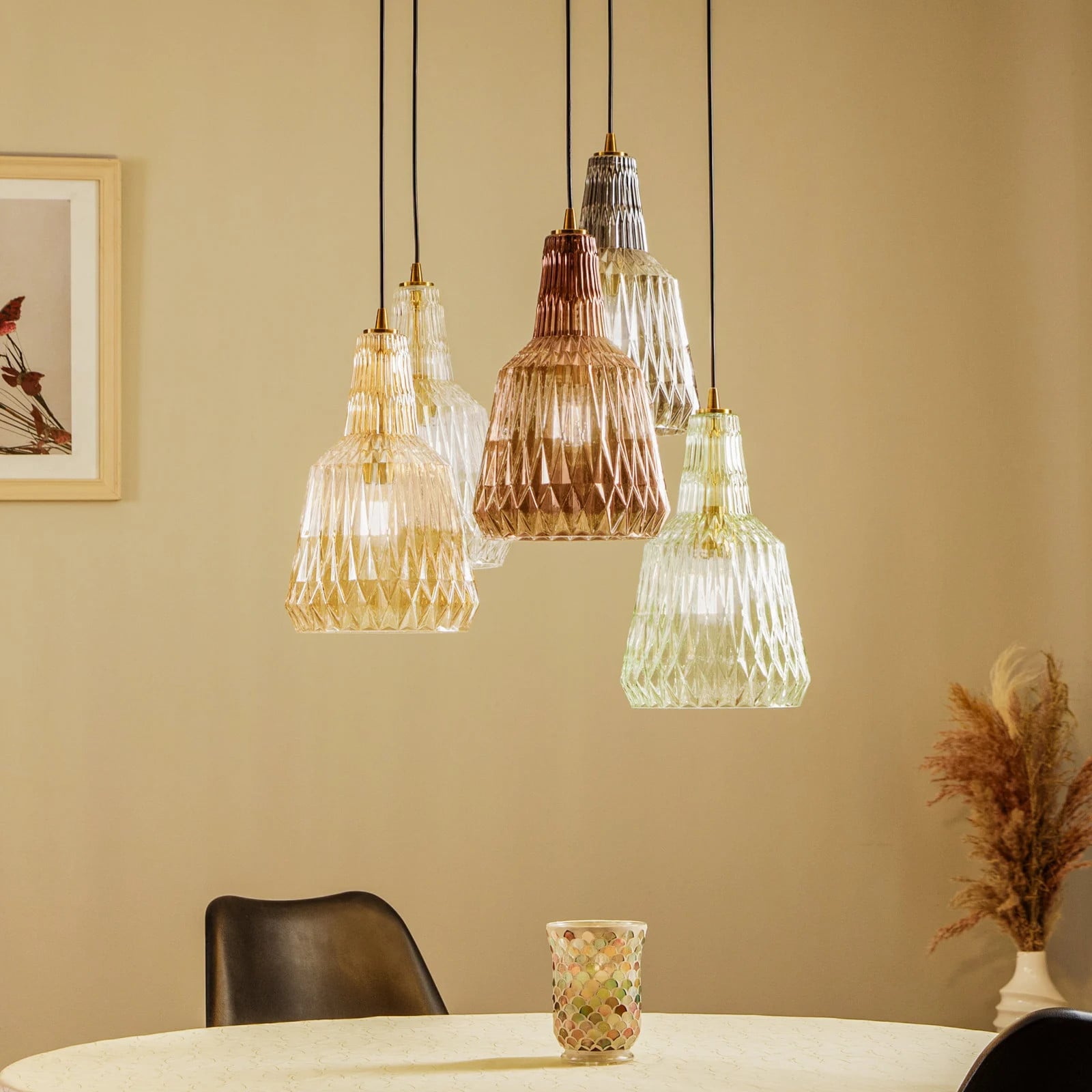 Lindby Belarion Hanglamp - Multicolor Glas en Metaal - Dimbaar - Voor Woonkamer en Eetkamer