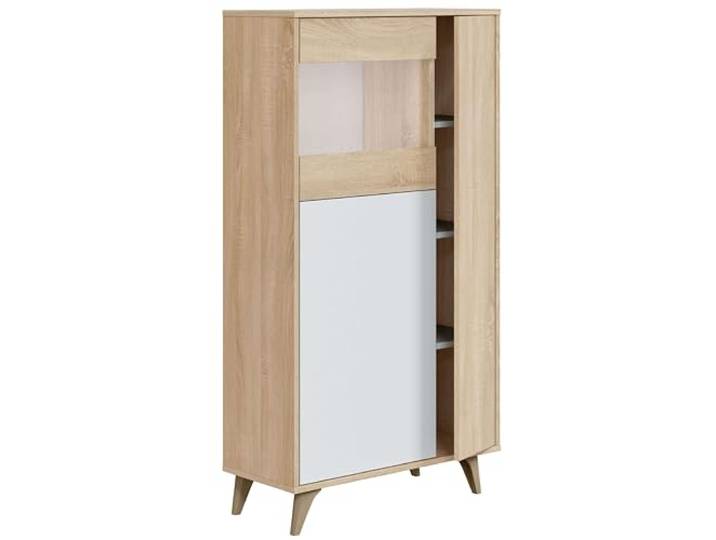 Habitdesign, Moderne Vitrine mit 3 Türen – Buffet & Beistellschrank für Wohnzimmer in Arktisweiß & kanadischer Eiche, viel Stauraum, Maße: 77 x 142 x 33 cm (B x H x T), Modell Kikua Plus