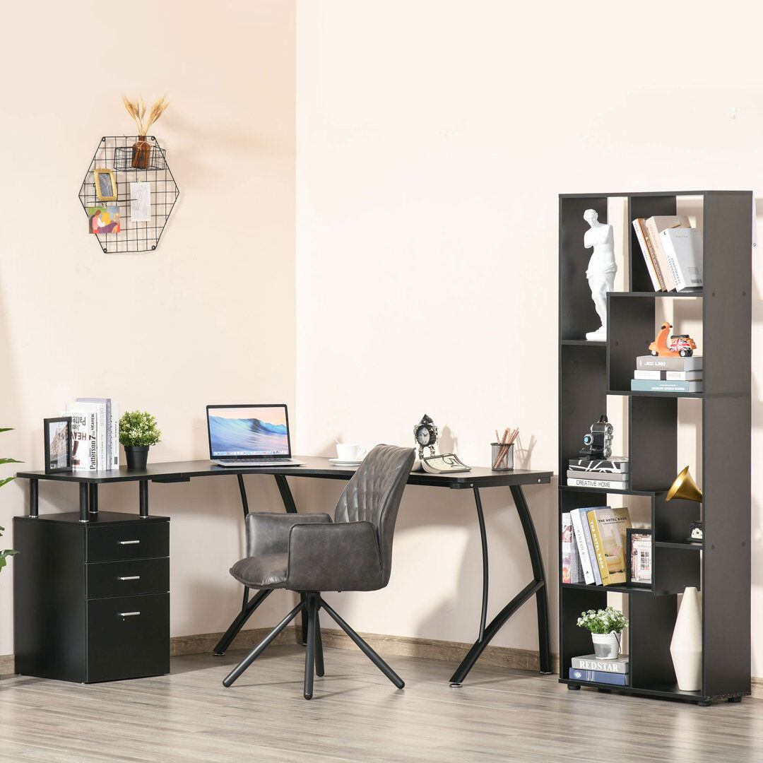 Latitude Run L-Shaped Steel Writing Desk Black 76cm H X 143.5cm W X 143.5cm D