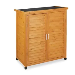 Relaxdays Gartenschrank, 3 Fächer, Flachdach mit Neigung, Doppeltür, HBT: 97 x 86,5 x 47 cm, Werkzeugschrank Holz, natur