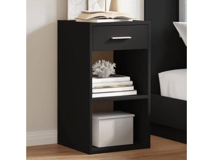 HEFZGDB Nachttische 2 Stück Schwarz 35x34x65 cm Holzwerkstoff mit Schublade und offenen Fächern für Stauraum, Stabiler Beistelltisch und Multifunktionaler Schubladenschrank